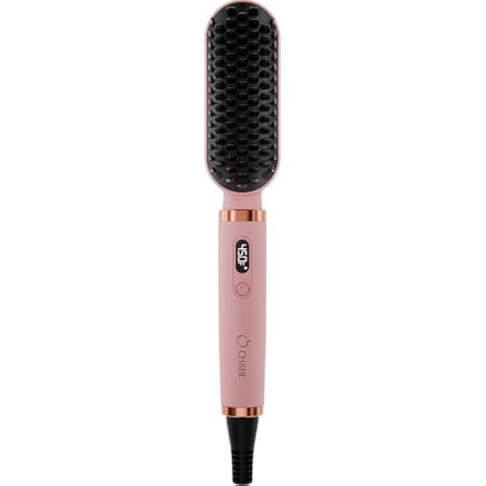 CH&BE Smooth Brush 2-in-1 Hair Straightening Brush, Pink with Rose Gold Accents, LCD Display, 5 Temperature Settings 250-450°F, Anti-Scald Design, Auto Shut-off - Image 1